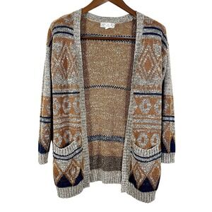 Pink Republic Women's Cardigan Mustard Geo Pockets Cottagecore Sweater Size‎ XS